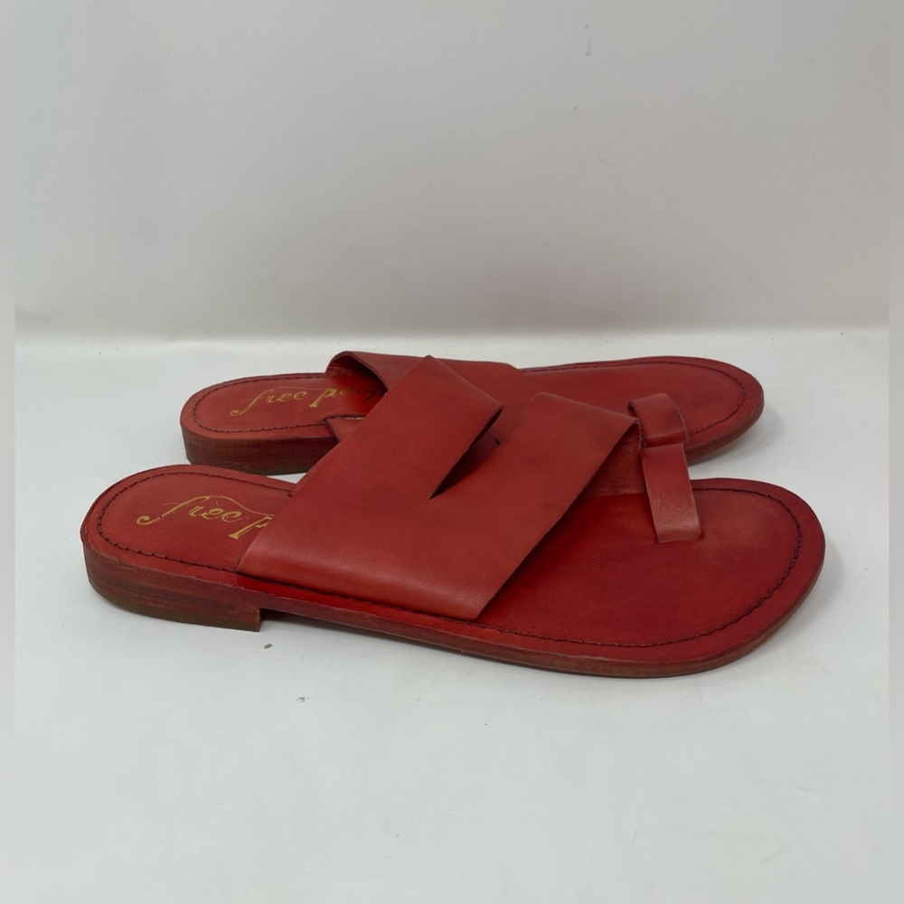 Free People Red Women Leather Flat Sandals Size 36